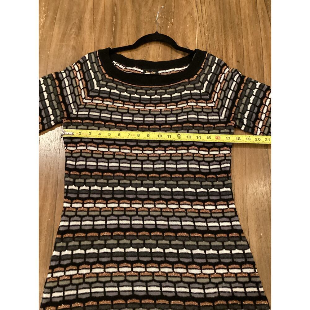 Laundry Shelli Segal Wool Metallic Neutral Knit Stripe Long Sleeve Sweater Dress - Picture 6 of 13